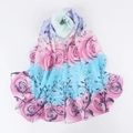 Close-up of pink rose flower print on lightweight chiffon scarf with floral vine patterns - 150cmx50cm / Pink Blue Green Gradient Rose