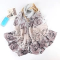Floral chiffon scarf with vintage rose print for women, elegant lightweight spring shawl - 150cmx50cm / Lilac Gradient Rose