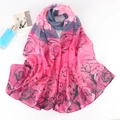 Sciarpa di chiffon rosa con grandi stampe di rose e pannelli grigi per il sole - Peonia Grigio Viola