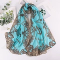 Blue chiffon leopard print scarf with gold chain patterns for summer sun protection - 150*50cm / Sky Blue