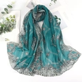 Sciarpa in chiffon verde scuro con stampa leopardata, catene vintage e decorazioni - 150*50cm / Verde Turchese