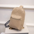 Beige quilted PU leather crossbody chest bag with embroidered lettered strap - Apricot
