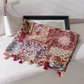 Etnische boheemse paisley sjaal met rode kwastjes voor zonbescherming en reizen - Paisley Paars Beige (Stijl 2)