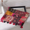 Etnische sjaal met paisleyprint, kleurrijke patronen en franjes voor op reis - Rood Patchwork Print (Stijl 1)