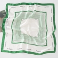 Green and white square silk scarf with geometric stripes and FLOWER print - Fresh Green