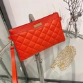 Bright orange quilted shoulder bag for women with gold chain strap and metal detail - Red