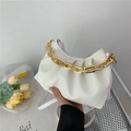 Sac hobo blanc en cuir plissé avec poignée en chaîne dorée épaisse pour femmes - Blanc