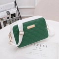 Elegant green and white patchwork crossbody bag with quilted embroidery and wide strap - Green