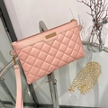 Pink quilted crossbody clutch bag with elegant rhombus pattern and gold chain strap - Pink