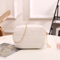 Ivory square handbag with triangle quilting and a detachable gold chain strap - White
