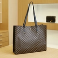 Chic women's tote bag with geometric pattern and sturdy handles in a boutique setting - Printed Coffee Black