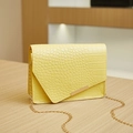 Detail of light yellow crocodile pattern small square bag with gold metal edge trim - 19*5.5*13 / Yellow