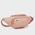 Quilted dusty pink belt bag with double zippers and adjustable nylon shoulder strap - Pink