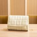 Quilted cream crossbody bag with gold chain strap and elegant stitching pattern - Light Gray