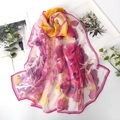 Georgette silk scarf with vibrant yellow and pink floral print for sun protection - Pink