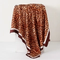 Carré en satin à imprimé léopard avec bordure bicolore marron et blanc élégante - 90x90cm / Léopard bordure patchwork brun blanc (K Leopard-15)