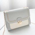Contrast color small square chain bag with gold buckle and cross-stitch detail - Light Gray