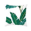 Nordic square pillowcase with green banana leaf print on white cotton-linen base - Tpr171-5 / 45x45 Square (No Insert)