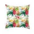 Tropical pillow cover with red hibiscus and bird of paradise flowers on white background - Bird of Paradise Tropical Floral Style (TPR171-11)