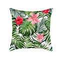 Square cushion cover with tropical monstera leaves and pink hibiscus floral print - Tpr171-12 / 45x45 Square (No Insert)