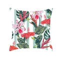 Tropical hibiscus and monstera leaf cushion cover with teal striped pattern - Light Cyan Vertical Stripe Floral Style (TPR171-14)