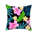 Tropical cushion cover with pink hibiscus and palm leaves on black background - High Contrast Tropical Floral on Black Style (TPR171-16)