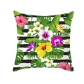 Tropical floral throw pillow cover with black and white stripes and hibiscus pattern - Black and White Horizontal Stripe Profusion Style (TPR171-17)