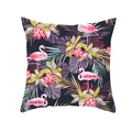 Tropical style square cushion cover with pink flamingo and hibiscus flower print - Flamingo Tropical on Black Style (TPR171-18)