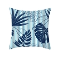 Blue striped cushion cover with tropical monstera leaf prints for sofa and car decor - Tpr171-26 / 45x45 Square (No Insert)