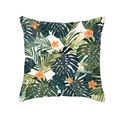 Tropical rainforest pillow case with green monstera leaves and orange hibiscus flowers - Jungle Green Leaf Orange Hibiscus Style (TPR171-34)