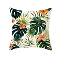 Nordic tropical pillow case with green monstera leaves and orange hibiscus flowers - Fresh Summer Monstera Hibiscus Style (TPR171-35)