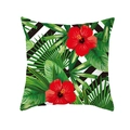 Square pillowcase featuring red hibiscus and tropical leaves on black-white stripes - Tpr171-36 / 45x45 Square (No Insert)