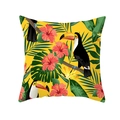 Square yellow cushion cover with tropical toucan, hibiscus flowers, and palm leaves - Vibrant Yellow Base Toucan Style (TPR171-39)
