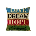 Housse de coussin carrée en polyester avec motifs vintage Love Dream Hope et Friends - Housse uniquement / Style Love Dream Hope (JYM060-2)