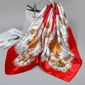 Red and white paisley satin square scarf with vintage bohemian pattern design - 90x90cm / Red (Paisley)