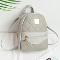 Grey quilted PU leather mini backpack with golden metal square plate and slim straps - Gray