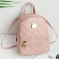 Mini pink quilted leather backpack with gold zippers and decorative ring pendant - Pink
