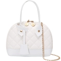 White quilted shell handbag with gold chain strap and dual zippers for women - White