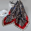 90cm satin scarf with red paisley print and geometric patterns on a luxury handbag - 90cm X 90cm / Burgundy