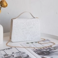 White embossed small square handbag with cartoon motifs and gold chain strap - White