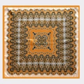 90cm vierkante satijnen zijden sjaal met oranje paisley en etnische patronen - Oranje Zwart Wit Paleisstijl (BX-1)