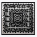 Zijden vierkante sjaal met zwart-wit paisley patroon en symmetrisch mandala ontwerp - Zwart Wit Grijs Paisley (BX-5)