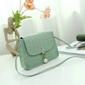 Bolso cuadrado pequeño verde claro con textura de cocodrilo, colgante de perla y correa - verde claro