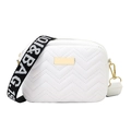 White chevron quilted crossbody bag with stylish wide jacquard logo strap and gold hardware - White