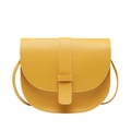 Minimalist yellow PU leather saddle crossbody bag with fine stitching and adjustable strap - Yellow