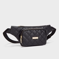 Riñonera negra acolchada con diseño de rombos y cremallera dorada para mujer casual - Negro