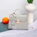 Gray crocodile pattern leather handbag with gold chain strap and elegant hardware - Gray