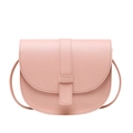 Minimalist soft pink saddle bag in matte leather with adjustable shoulder strap - Pink