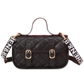 Black quilted satchel handbag with gold buckles and jacquard logo strap - 21*7*14CM / Black