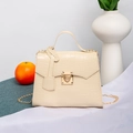 Chic cream white faux crocodile leather handbag with gold metal lock and chain strap - Off-white